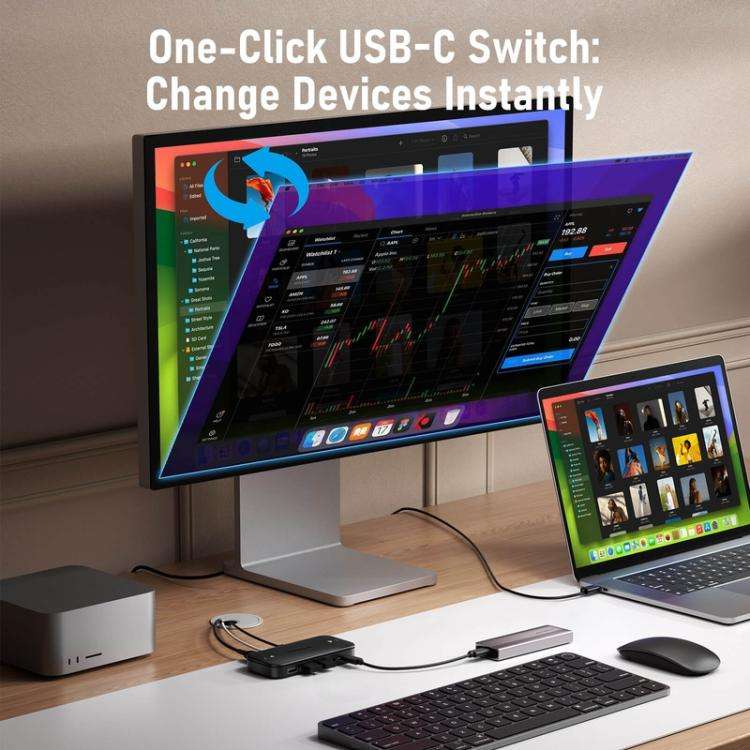 Lemorele H200 Type-C Kvm Switch 4K60Hz Hdmi Display 100W PD Fast Charging Hub