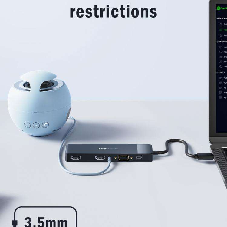 Lemorele TC94 10-in-1 Hub Dual HDMI VGA PD100W Multiport Docking Station