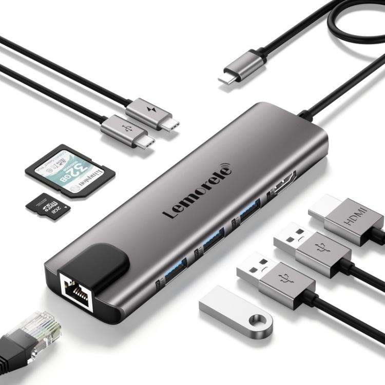 Lemorele TC39 9 in 1 Docking Station HDMI Ethernet 100W PD Laptop Connector