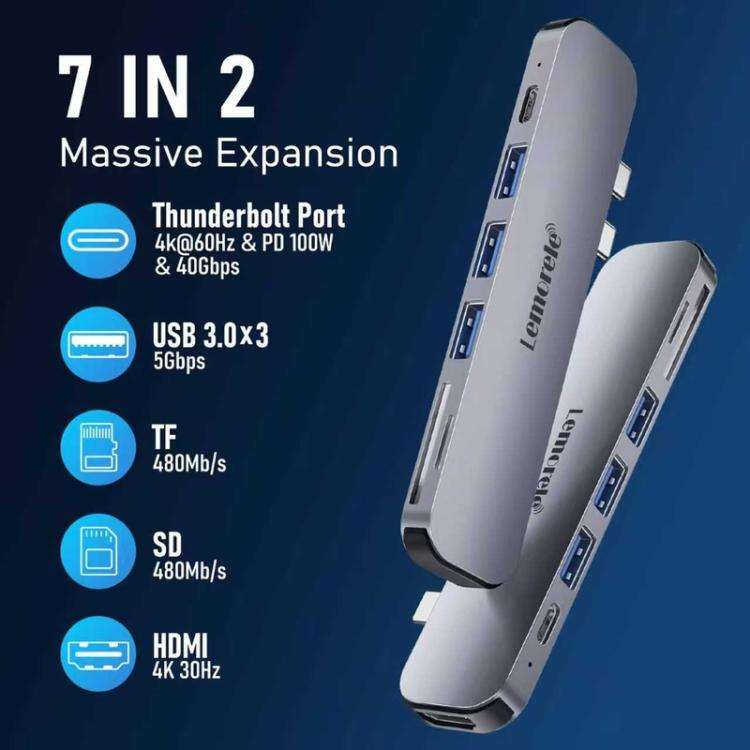 Lemorele TC52 7 in 2 Docking Station 4K Projection Multiport 100W PD Laptop Adapter