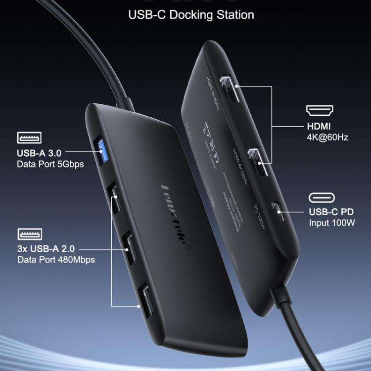 Lemorele TC510 7 in 1 Docking Station 4K Display High Speed 100W PD Portable Adapter