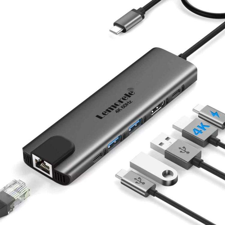 Lemorele TC44L 6 in 1 Docking Station 4K Visual Output Dual Card 100W PD Portable Connector