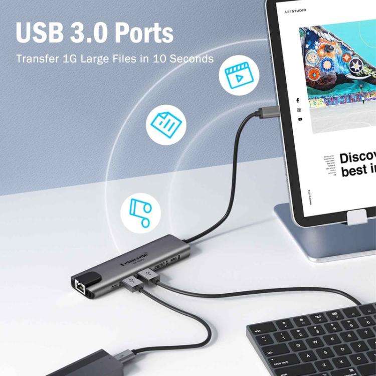 Lemorele TC44L 6 in 1 Docking Station 4K Visual Output Dual Card 100W PD Portable Connector
