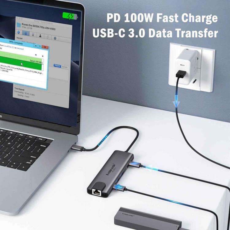 Lemorele TC44L 6 in 1 Docking Station 4K Visual Output Dual Card 100W PD Portable Connector