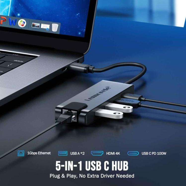 Lemorele TC24L 5 in 1 Docking Station 4K Ultra Display Fast Transfer 100W PD Adapter