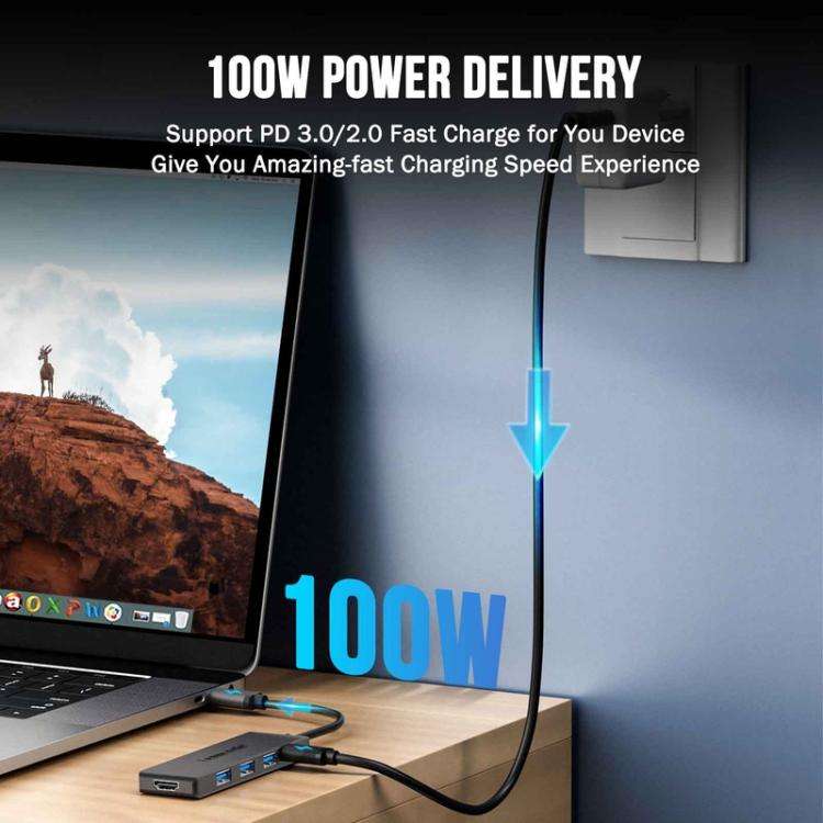 Lemorele TC22L 5 in 1 Docking Station 4K Output Ethernet 100W PD Laptop Connector