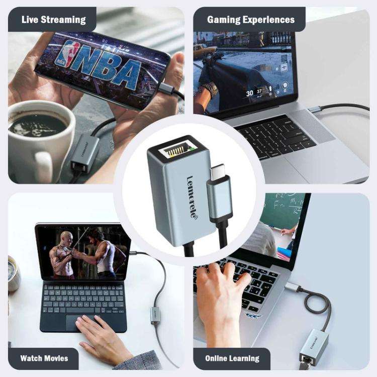 Lemorele TC48 Type-C Hub Gigabit Ethernet Dual HDMI Display Multi-port Laptop Expander