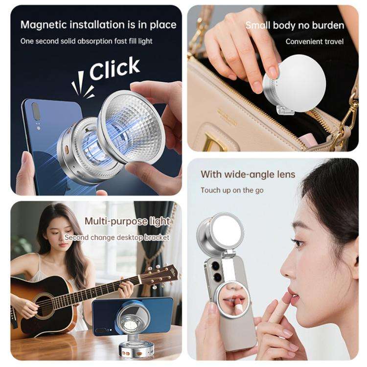 K08 3-Color Temperature Phone Photography Light 360 Degree Foldable Selfie Magnetic LED Ring Light