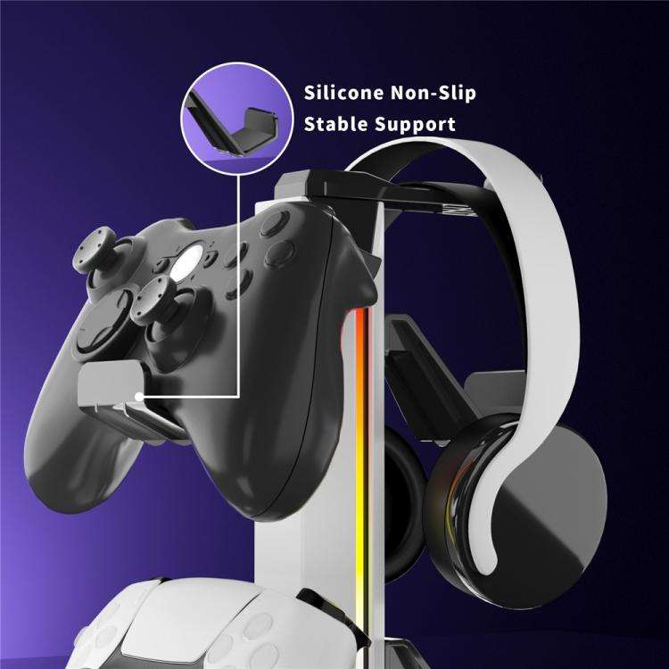 8006 USB Charging Ports 360 Degree Rotatable RGB Gaming Controller Holder Headphone Stand