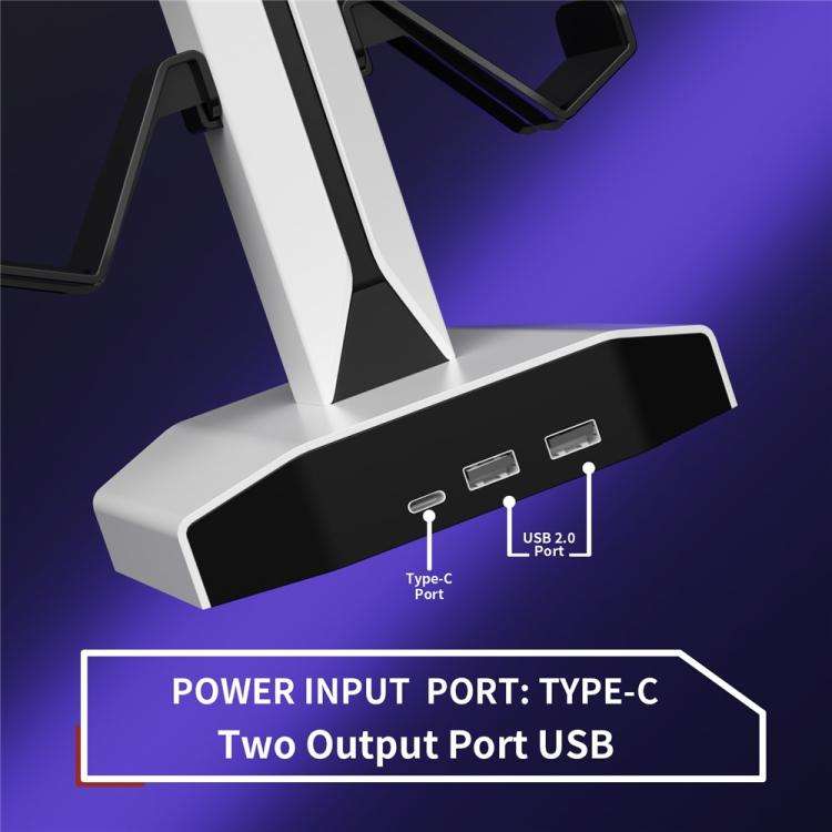 8006 USB Charging Ports 360 Degree Rotatable RGB Gaming Controller Holder Headphone Stand