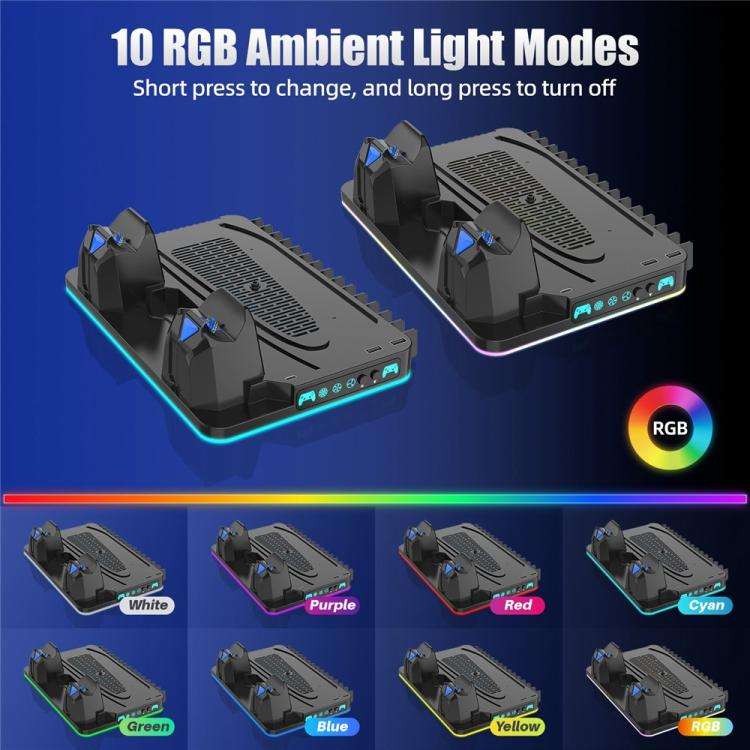 For PS5 / PS5 Slim / PS5 Pro Cooling Stand Dual Controller Charging Station Game Storage Rack