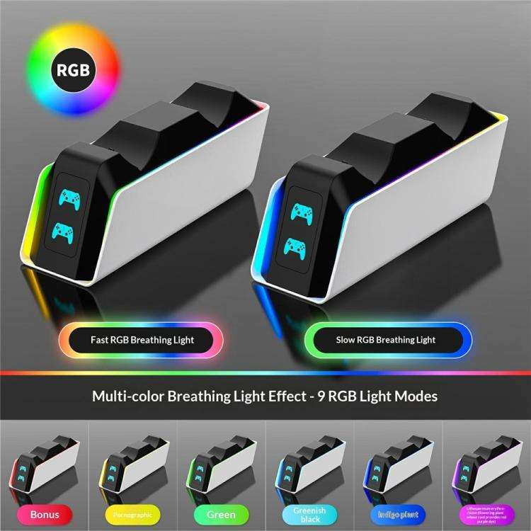 For PS5 / PS5 Slim / PS5 Pro / PS5 Edge 9-RGB Light Modes Fast Charge Station