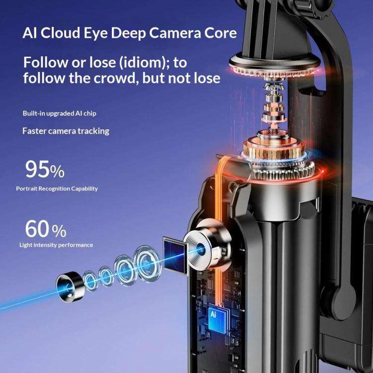 Q575TK Auto Pop-up Face Tracking Gesture Control Smart Gimbal Tripod AI Selfie Stick, Q575TK