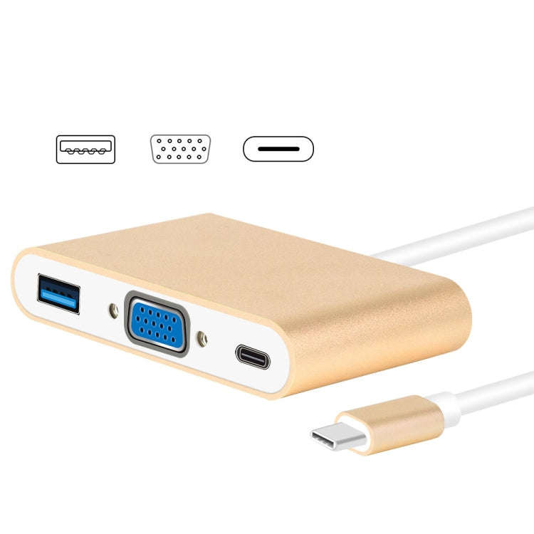 USB Type C to VGA 3-in-1 Hub Adapter supports USB Type C tablets and laptops for Macbook Pro / Go...
