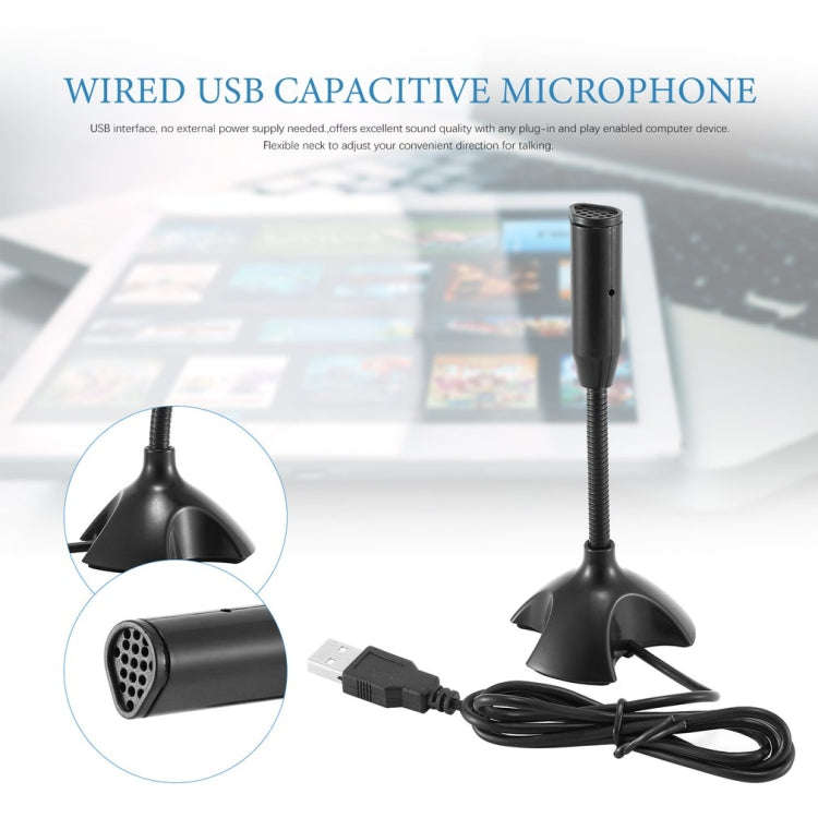 Dedicate USB Capacitive Mini Microphone Stand for PC Laptop Notebook Online Chat Recording Black ...