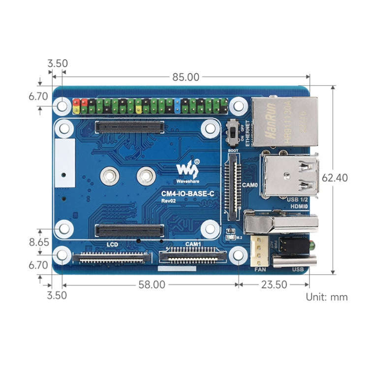 Waveshare CM4-IO-BASE-C For Raspberry Pi Compute Module 4 Mini Base Board, 23228, 23228
