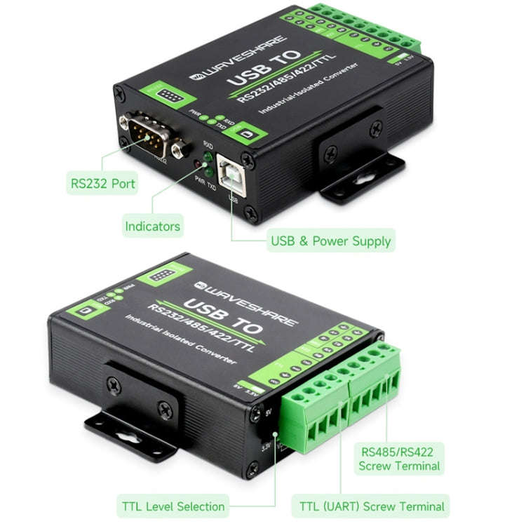 Waveshare FT232RNL USB To RS232/485/422/TTL Interface Industrial Isolation Converter, 23996, 23996