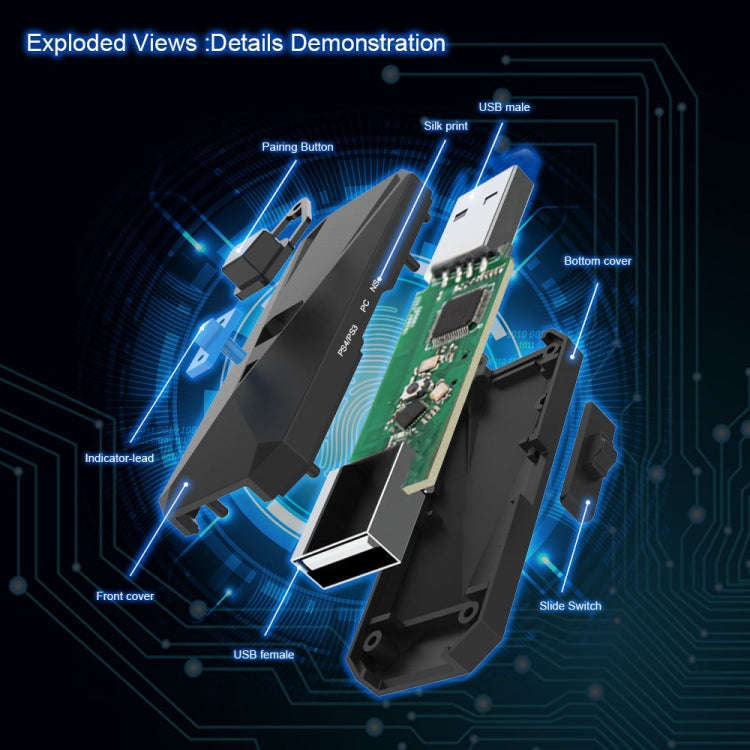 JYS-P4135 Wired + Wireless Bluetooth Gamepad Converter Adapter For PS4 / PS3 / Switch / PC, For P...