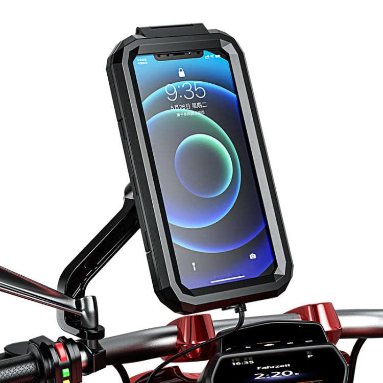 Kewig Bicycle Motorcycle Rearview Mirror Waterproof Box Touch Screen Phone Holder, Small Rearview...