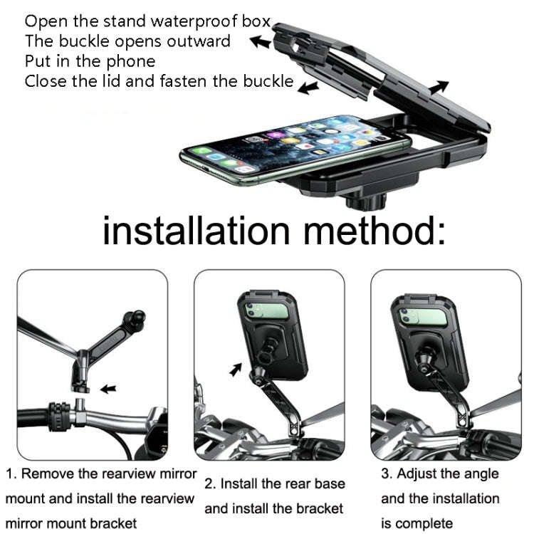Kewig Bicycle Motorcycle Rearview Mirror Waterproof Box Touch Screen Phone Holder, Small Rearview...