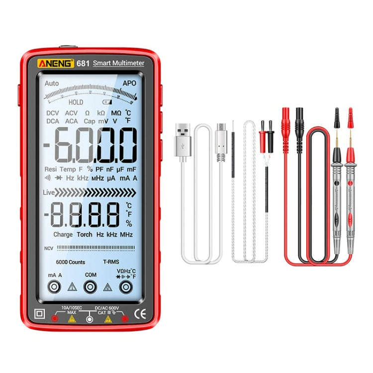ANENG 681 LCD Digital Display Screen Smart Automatic Range Rechargeable Multimeter, 681 Red, 681 ...