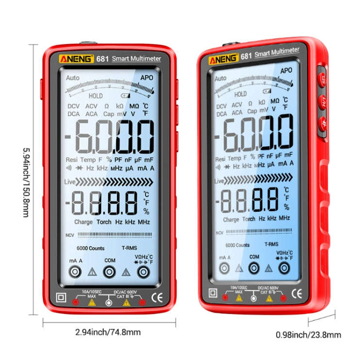 ANENG 681 LCD Digital Display Screen Smart Automatic Range Rechargeable Multimeter, 681 Red, 681 ...