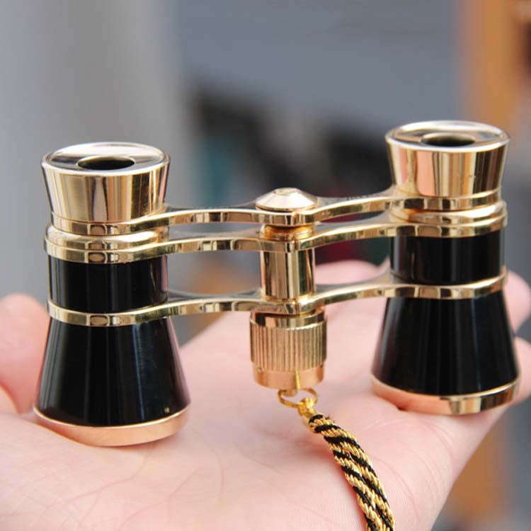 3x25mm Classical Ladies Drama Watching Telescope Carrying Binoculars With Chain, Black with Chain