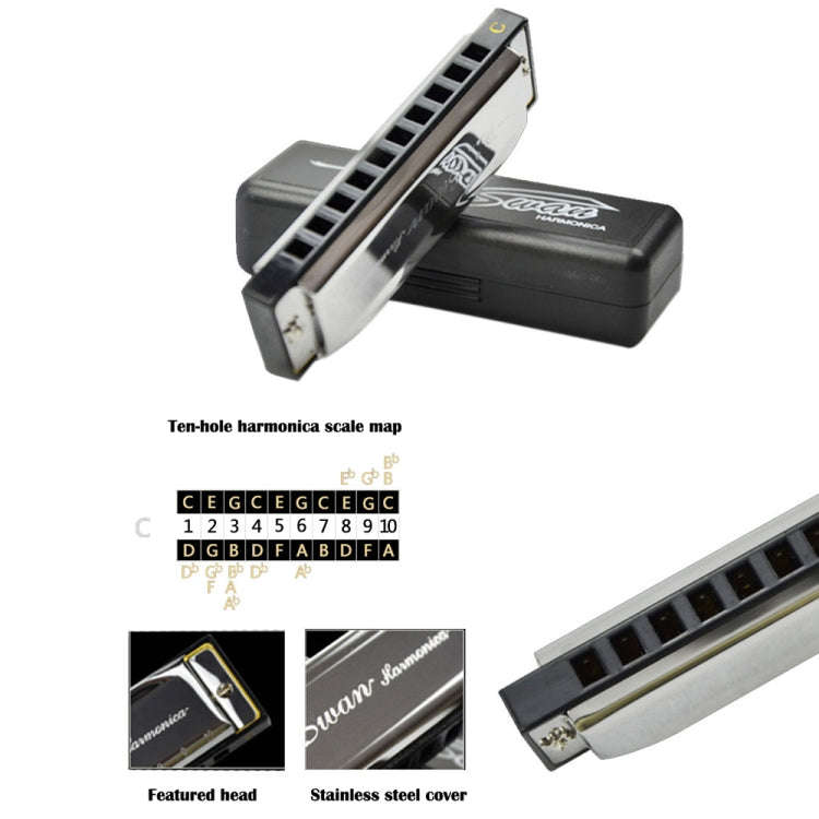Swan 2 PCS 10 Holes Full-scale Bruce Harmonica Beginner Children Adult Students Playing Musical I...