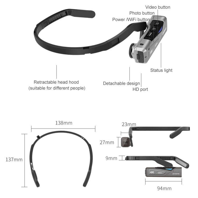 ORDRO EP7 4K Head-Mounted  Auto Focus Live Video Smart Sports Camera, Without Remote Control, Wit...
