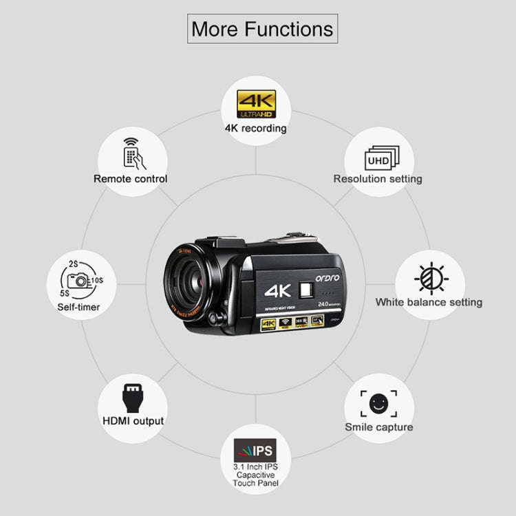 ORDRO AC3 3.1 inch IPS Screen 4K Full HD 13MP Night Vision WiFi Live Camcorder DV Digital Camera,...