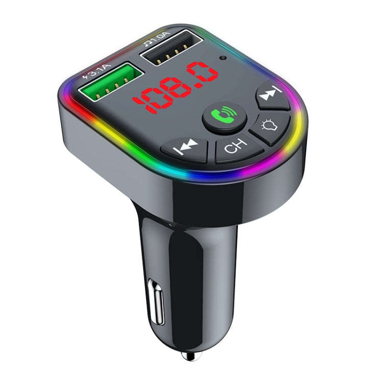 F5 Car FM Transmitter Bluetooth Hands-Free MP3 Music Player Colorful Atmosphere Light, F5