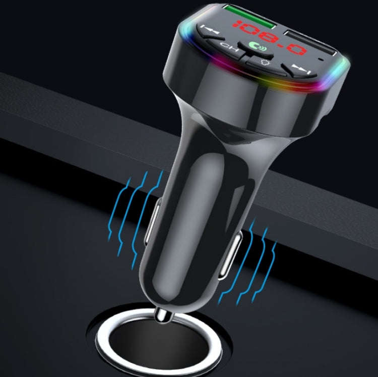 F5 Car FM Transmitter Bluetooth Hands-Free MP3 Music Player Colorful Atmosphere Light, F5