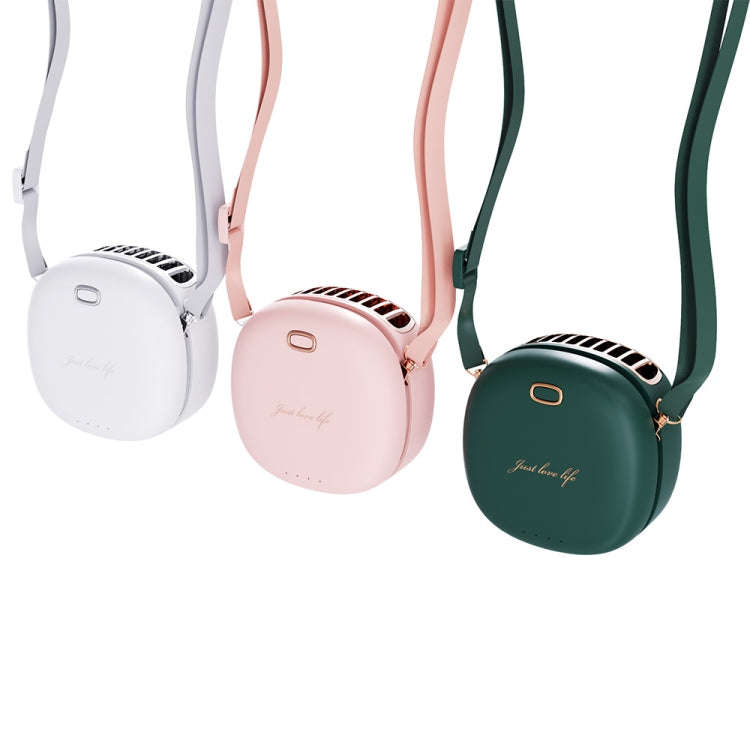 Lazy Hanging Neck Small Fan Usb Rechargeable Mini Portable Leafless Fan, Vintage Green, Cherry Bl...