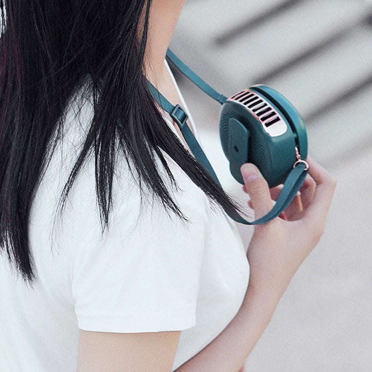 Lazy Hanging Neck Small Fan Usb Rechargeable Mini Portable Leafless Fan, Vintage Green, Cherry Bl...