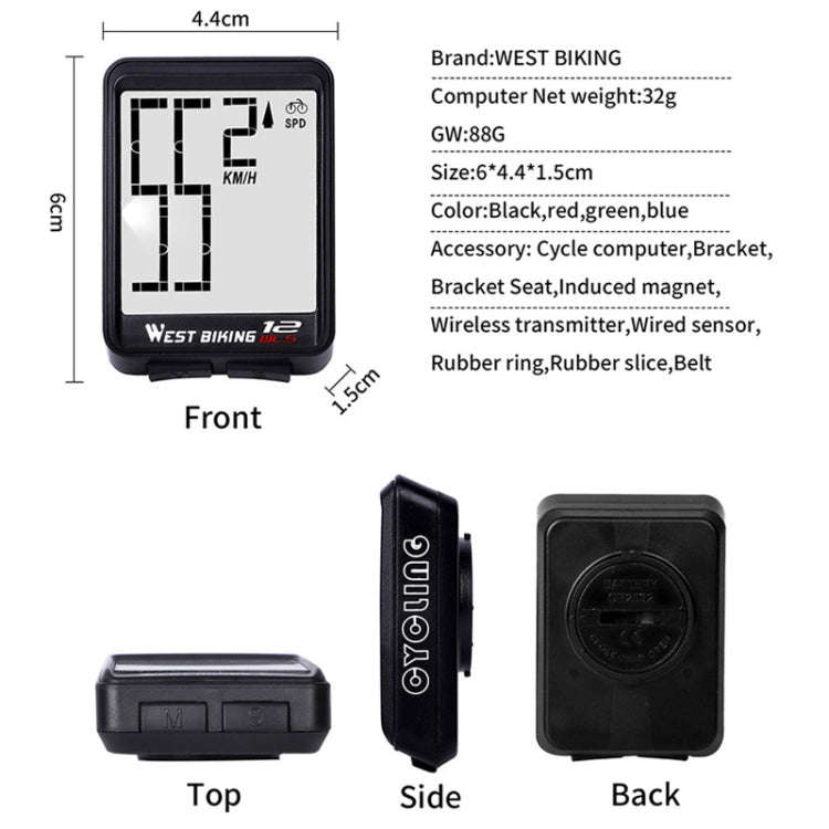 WEST BIKING Mountain Road Bike Wireless Big Character Table Big Screen Waterproof Night Light Spe...