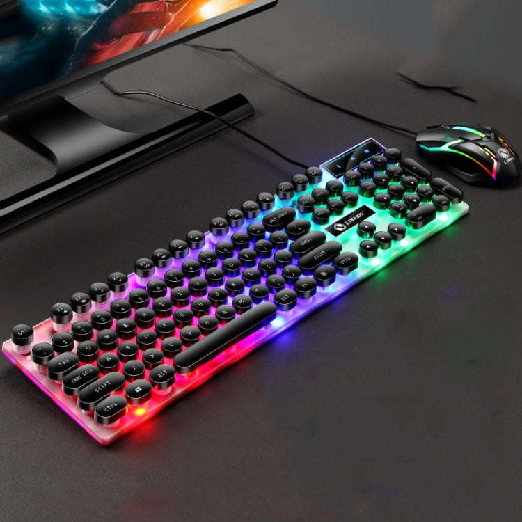 LIMEIDE GTX300 104 Keys Retro Round Key Cap USB Wired Mouse Keyboard, Cable Length: 1.4m, Punk Si...