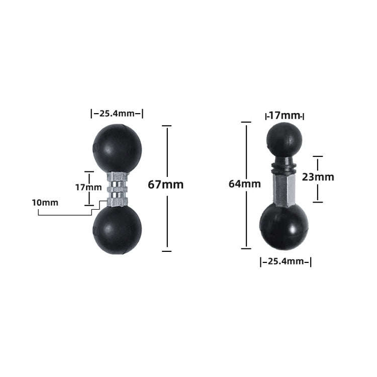 Industrial Instrument Bracket Locomotive Rubber Fixed Double Ball Adapter, 25.4-25.4mm Ball Head