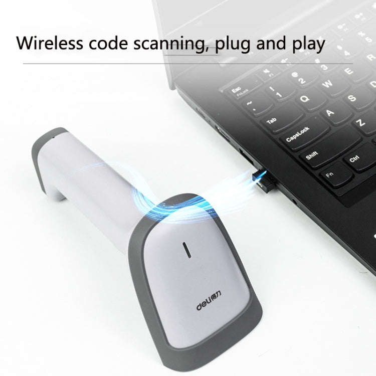 Deli 14881S Handheld Scanner Supermarket Express Single Wireless Scanner, White, Black