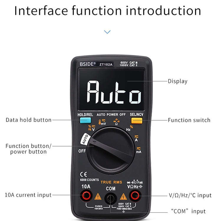 BSIDE ZT102A LCD Display 6000 Words AUTO Intelligent Gear Automatic Range Digital Multimeter, ZT102A