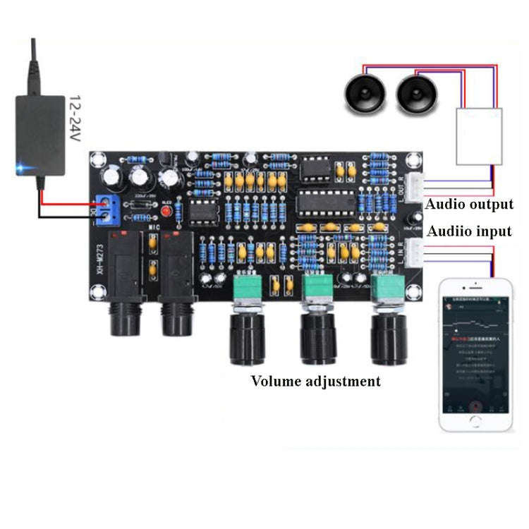XH-M273 DC12-24V Microphone Amplifier Board K Song Singing Power Amplifier Board, Reverberation B...
