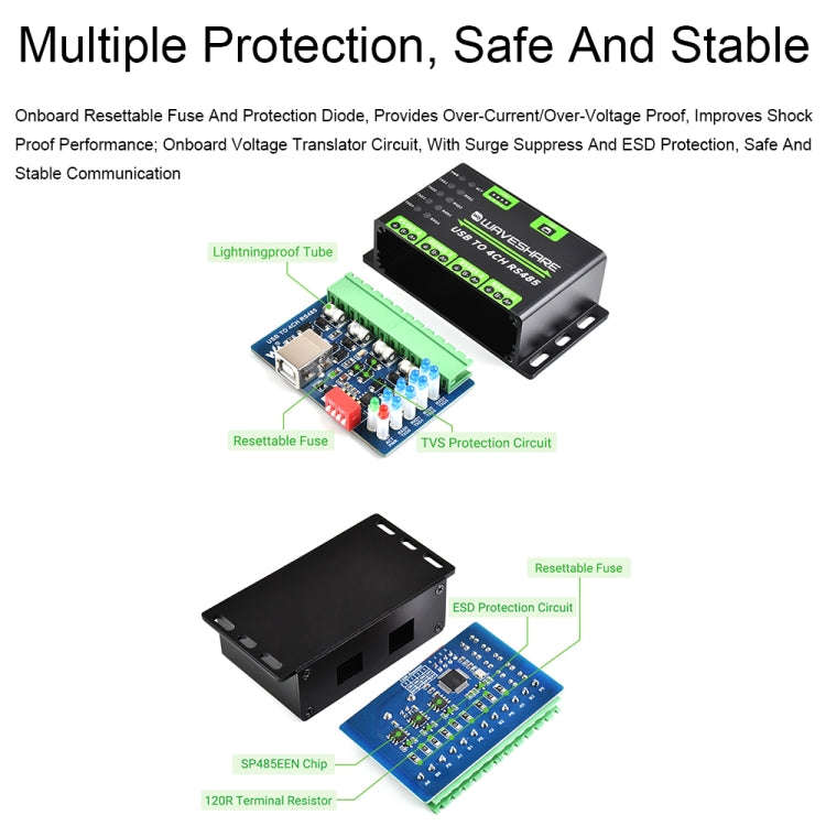 Waveshare 25219 Industrial USB To 4Ch RS485 Converter, 25219