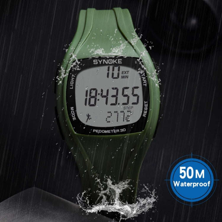 SYNOKE 9105 Multifunctional Sports Time Record Waterproof Pedometer Electronic Watch, Army Green,...