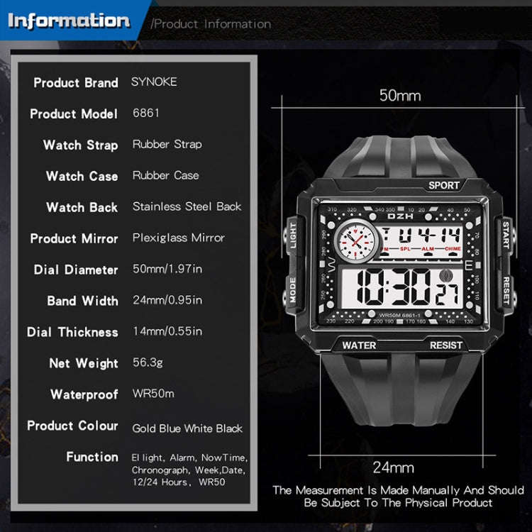 SYNOKE 6861 Outdoor Luminous Waterproof Multi-Function Square Large Screen Display Sports Electro...