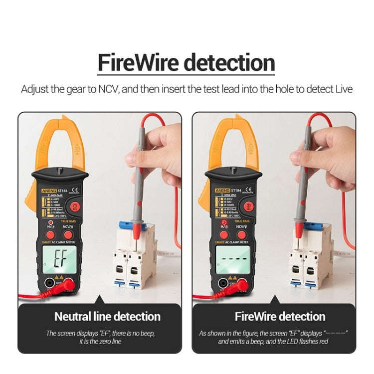 ANENG ST184 Automatically Identify Clamp-On Smart Digital Multimeter, Red, Black, Yellow
