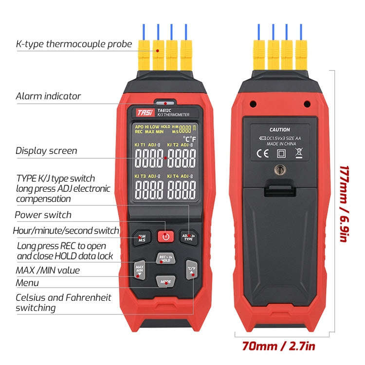 TASI Contact Temperature Meter K-Type Thermocouple Probe Thermometer, Style:, TA612A Single Chann...