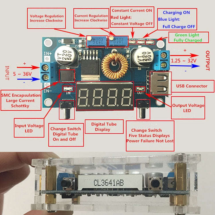 With Housing 5A Constant Voltage Constant Current Buck Module, 5A