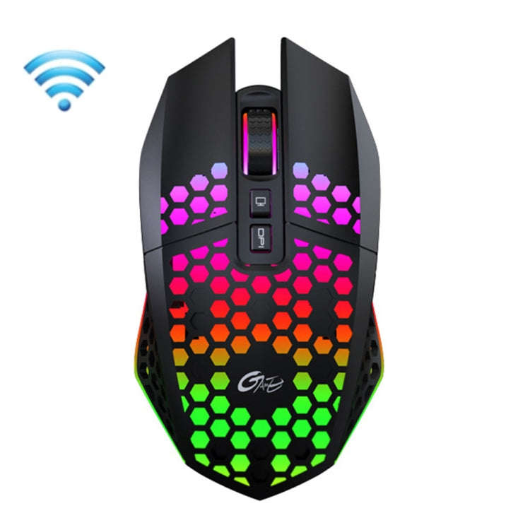 FMOUSE  X801 8 Keys 1600DPI Hollow Luminous Gaming  Office Mouse,Style:, Black Wireless Rechargea...