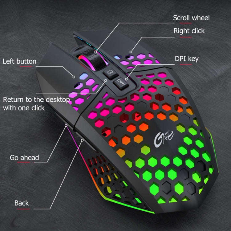 FMOUSE  X801 8 Keys 1600DPI Hollow Luminous Gaming  Office Mouse,Style:, Black Wireless Rechargea...