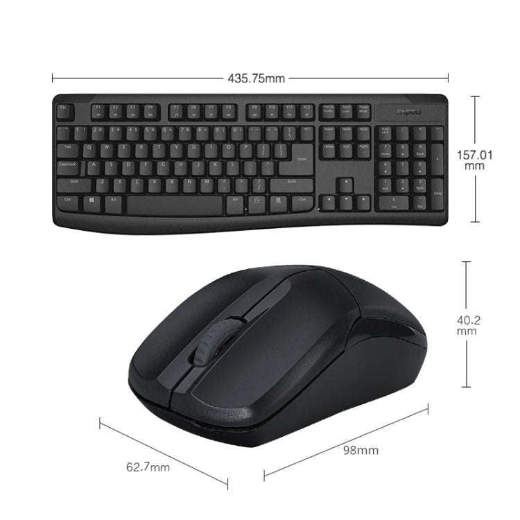 Rapoo X1800PRO 104 Keys Waterproof Multimedia Wireless Keyboard Mouse Set, Black, White