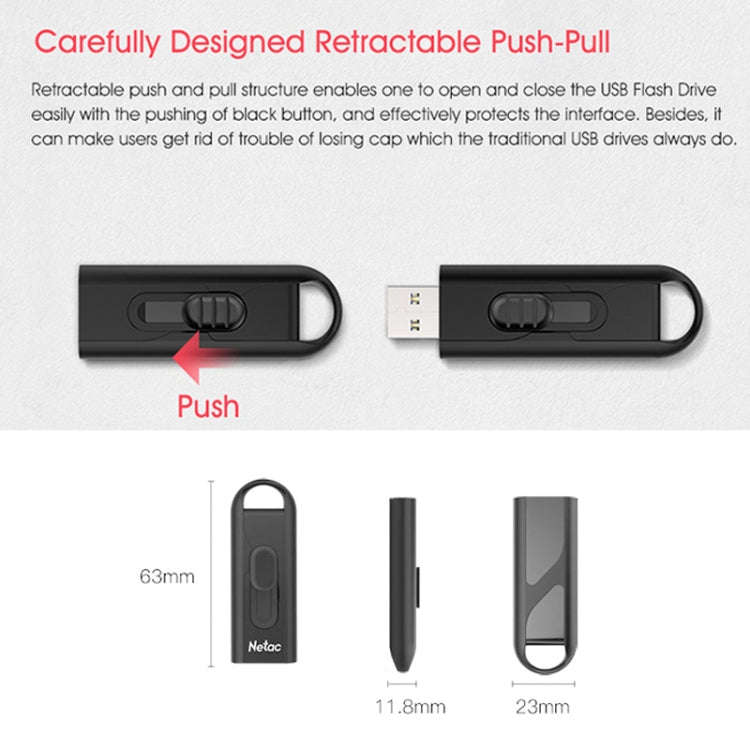 Netac U309 High Speed USB3.0 Push-Pull Encrypted USB Flash Drive, 32GB, 64GB, 128GB